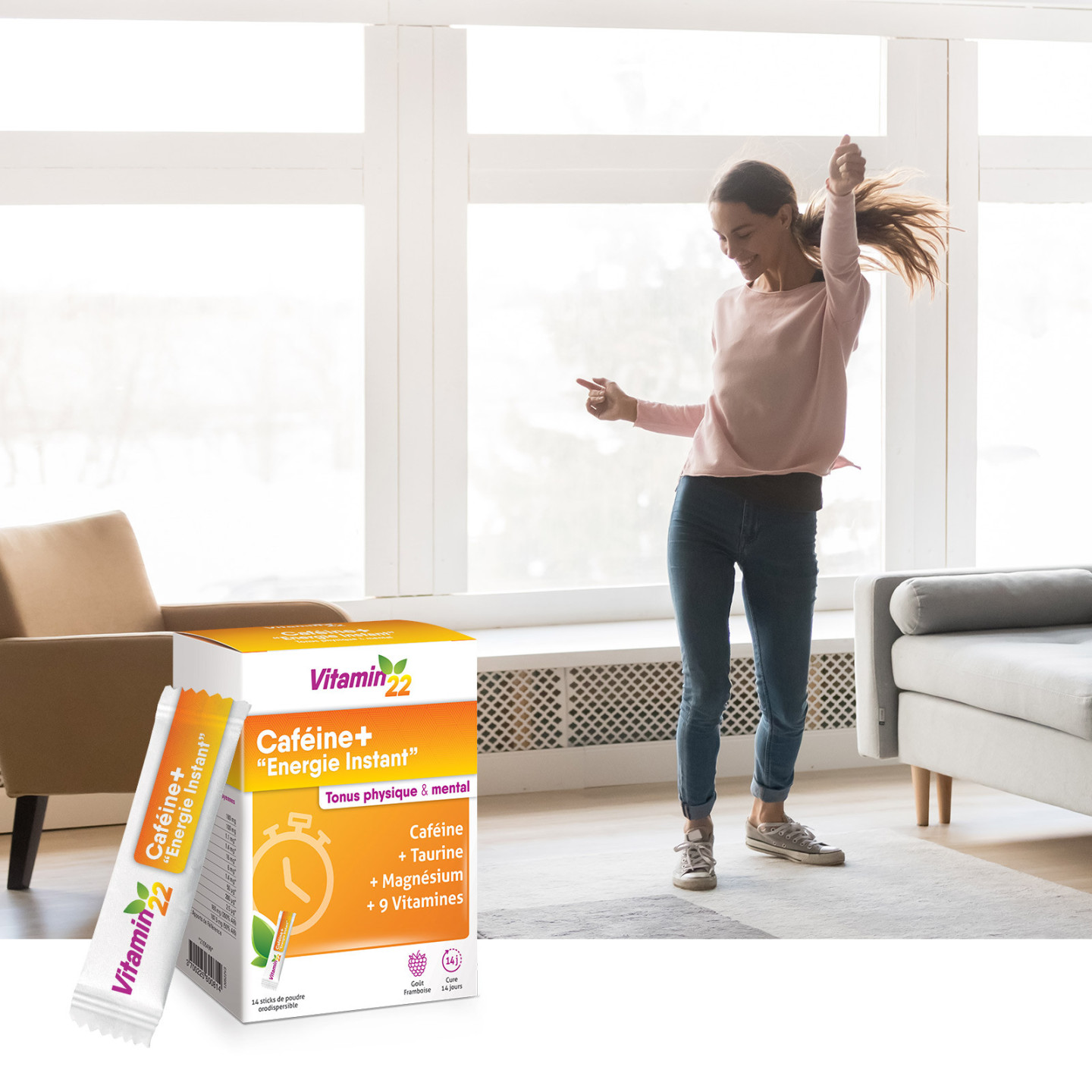 VITAMIN'22 Cafeine+ - Tonus Physique & Intellectuel - Etui 14 sticks.
