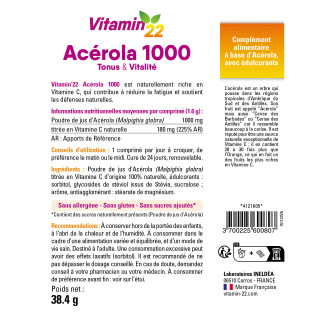 Vitamin'22 Acérola - Vitamine C 100% d'origine naturelle - Cure 24j