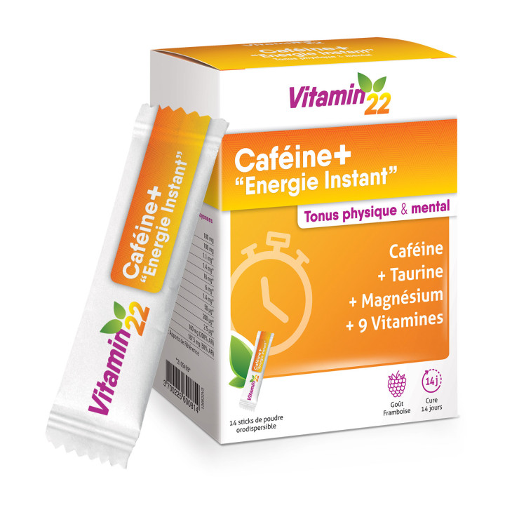 VITAMIN'22 Cafeine+ - Tonus Physique & Intellectuel - Etui 14 sticks.