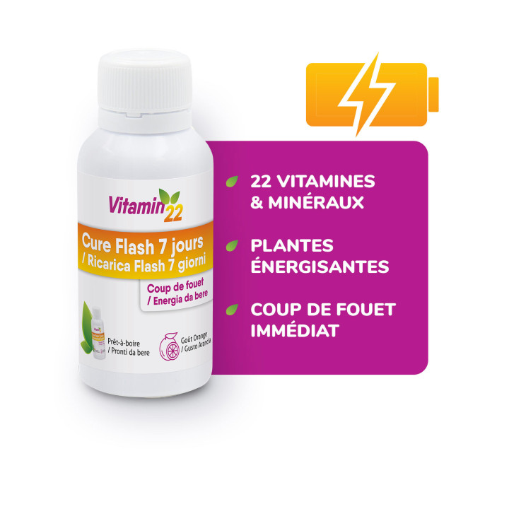 VITAMIN'22 Cure flash - 7 jours pour se booster - Goût Orange.
