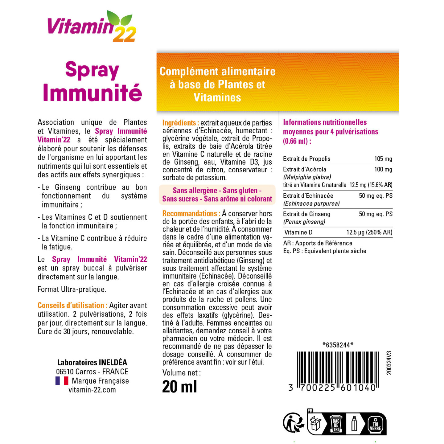 Spray Immunité - Vitamin22