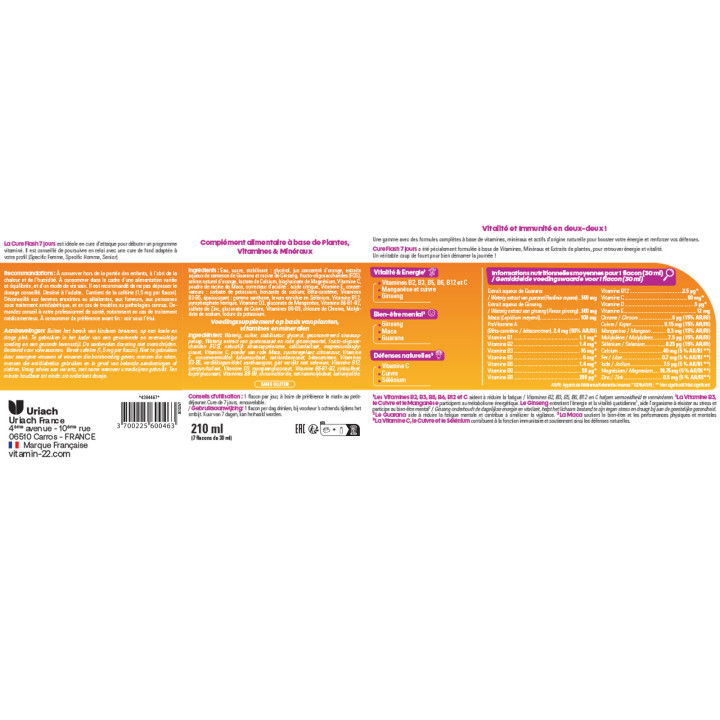 VITAMIN'22 Cure flash - 7 jours pour se booster - Goût Orange.