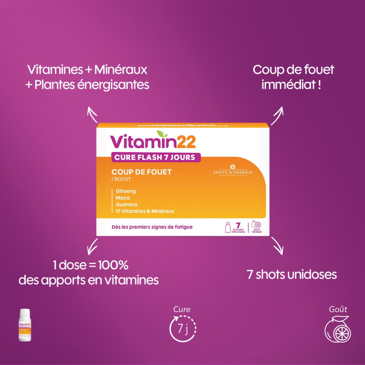 VITAMIN'22 Cure flash - 7 jours pour se booster - Goût Orange.