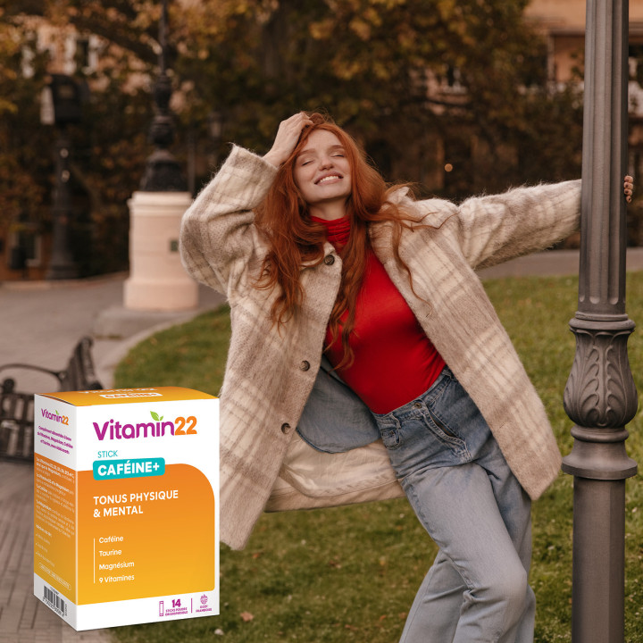 VITAMIN'22 Cafeine+ - Tonus Physique & Intellectuel - Etui 14 sticks.