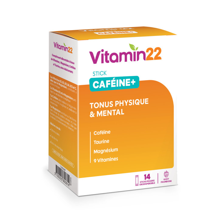 VITAMIN'22 Cafeine+ - Tonus Physique & Intellectuel - Etui 14 sticks.