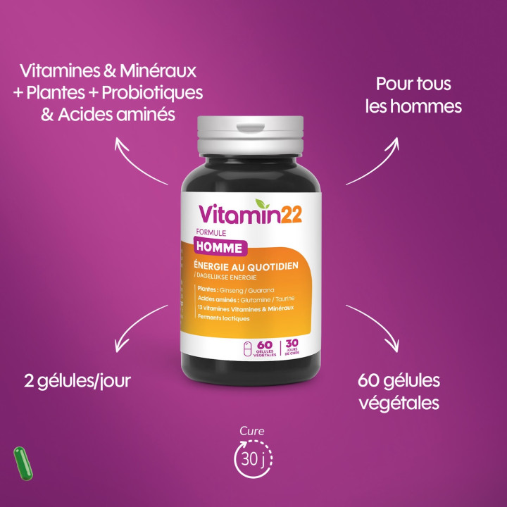 VITAMIN'22 Specific Homme - Action fortifiante et Anti-fatigue - 30j