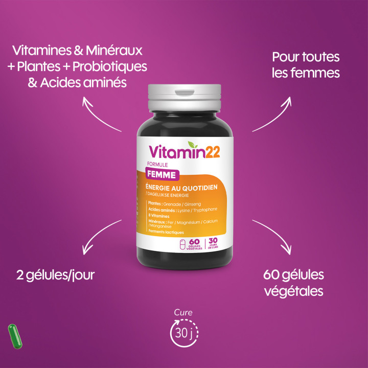 VITAMIN'22 Specific Femme - Action fortifiante et Anti-fatigue - 30j